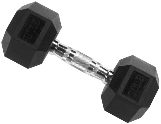 Rubber Encased Hex Dumbbell, Single Black
