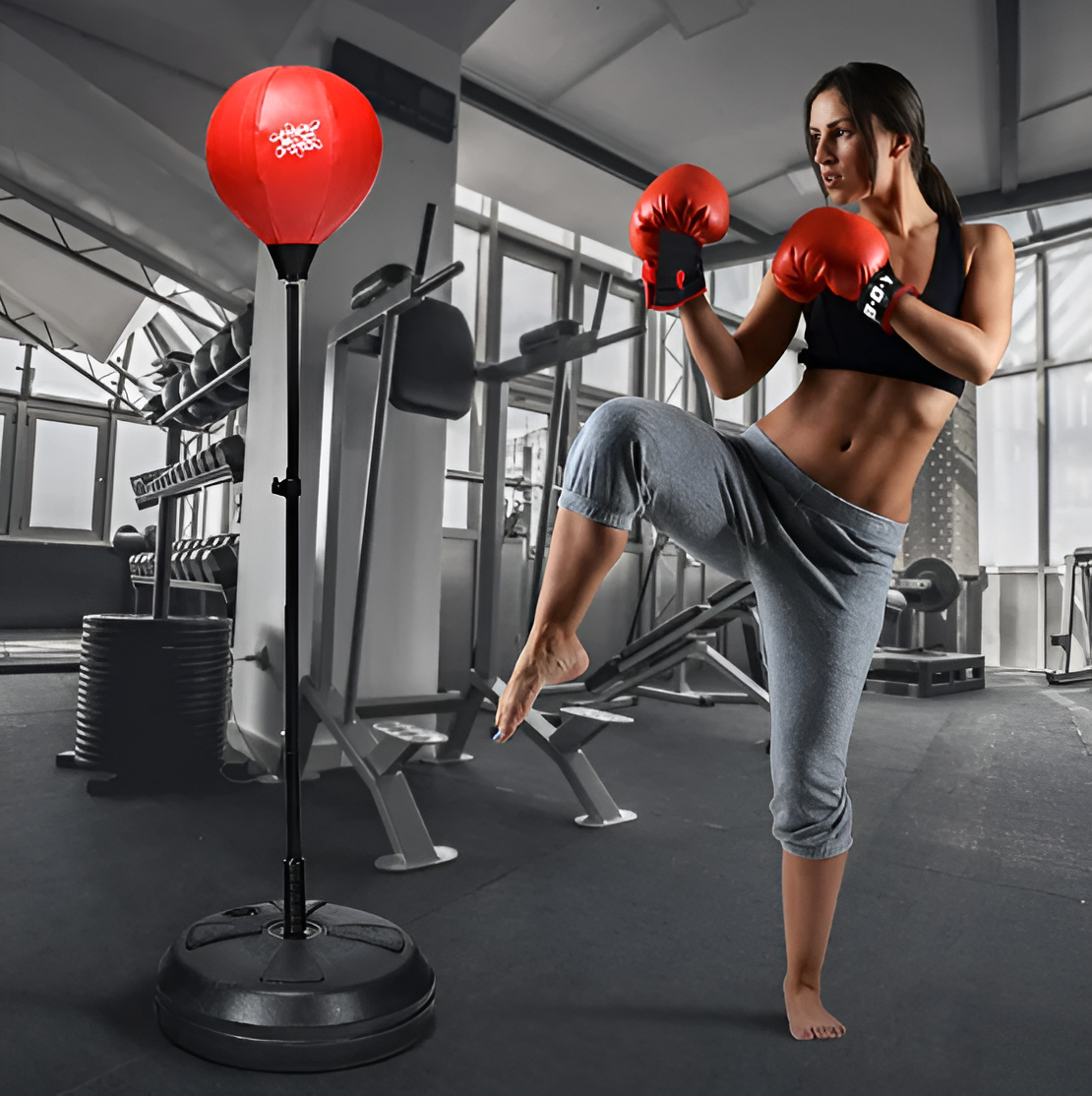 Boxing Punching Bag with Adjustable Stand & Gloves