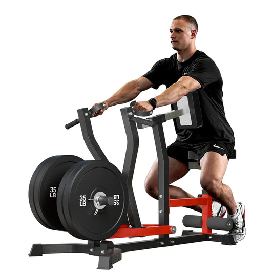 Seated Row Machine, Plate Loaded Lat and Back Workout Equipment with Adjustable Positions and Rotating Handles