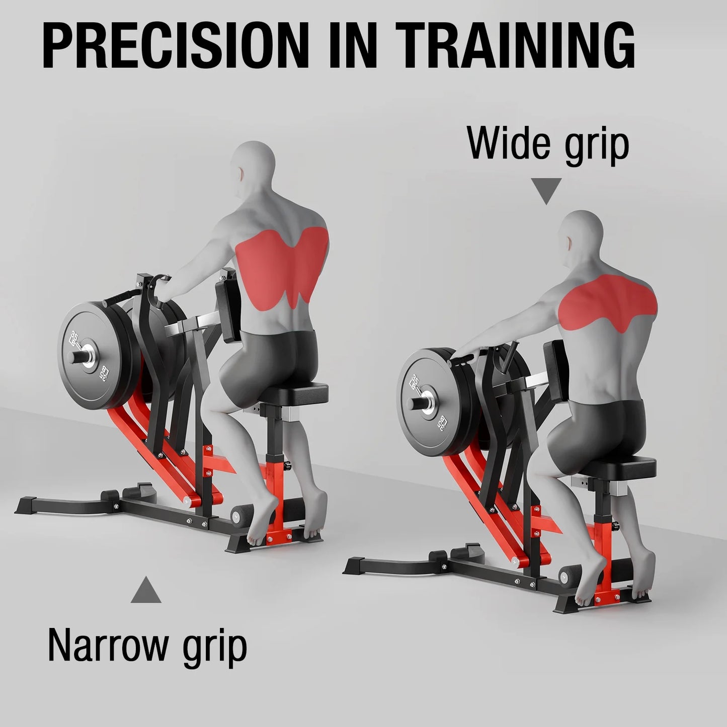 Seated Row Machine, Plate Loaded Lat and Back Workout Equipment with Adjustable Positions and Rotating Handles