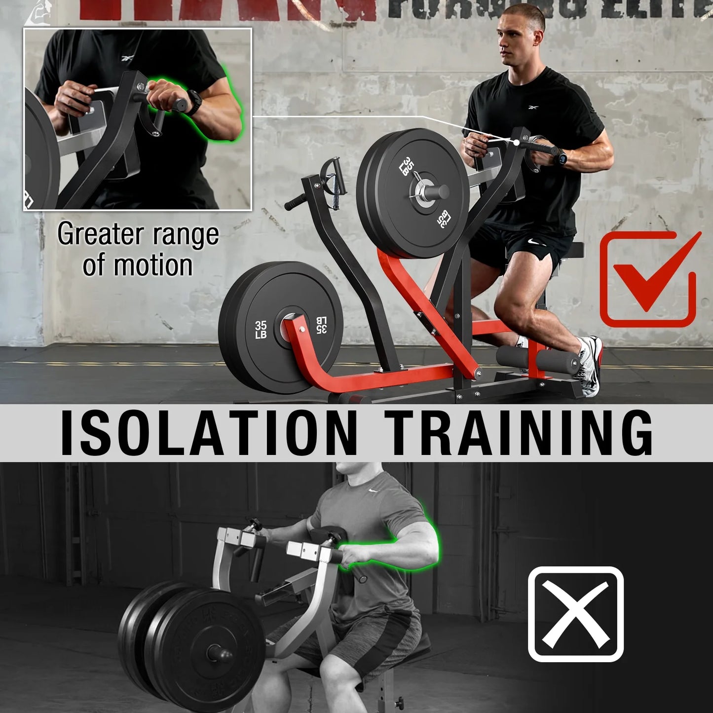 Seated Row Machine, Plate Loaded Lat and Back Workout Equipment with Adjustable Positions and Rotating Handles