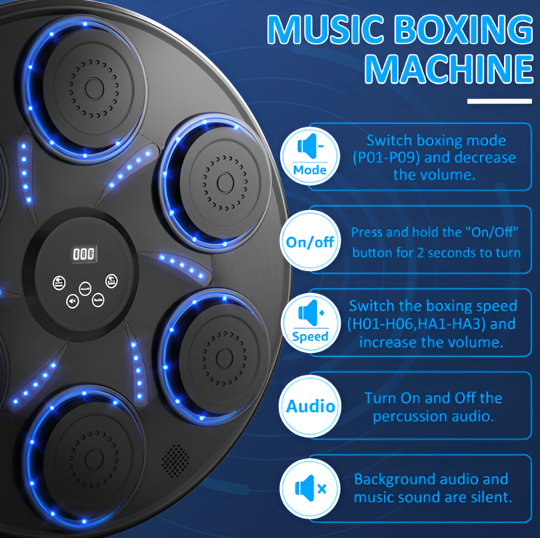 Music Boxing Machine Wall Mounted with Gloves Bluetooth LED Display
