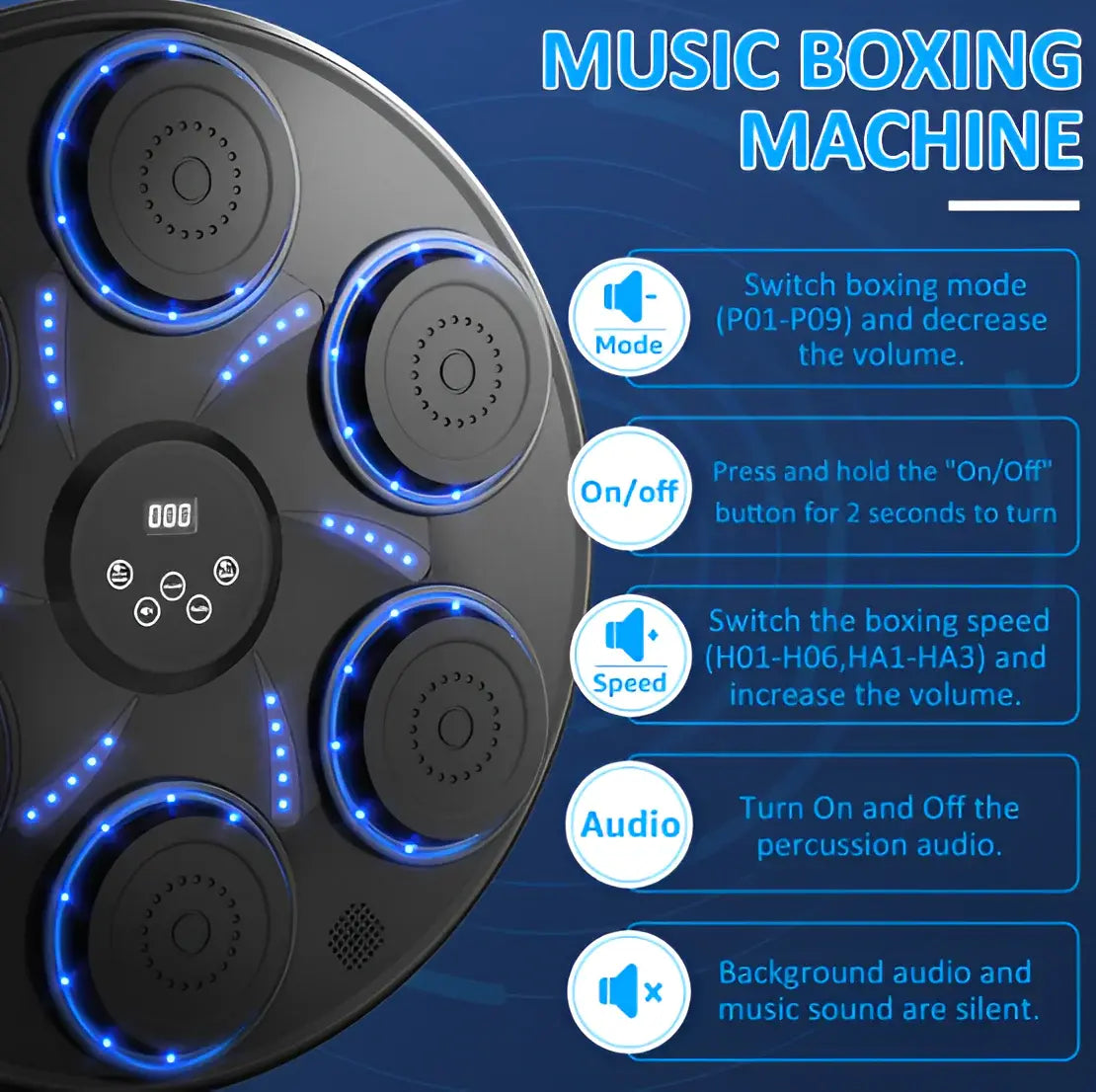 Music Boxing Machine Wall Mounted with Gloves Bluetooth LED Display