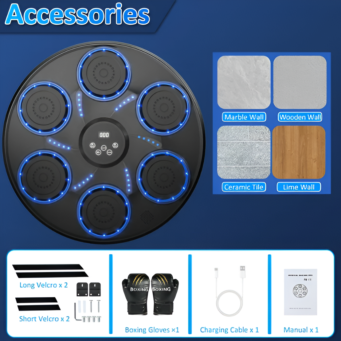 Music Boxing Machine Wall Mounted with Gloves Bluetooth LED Display