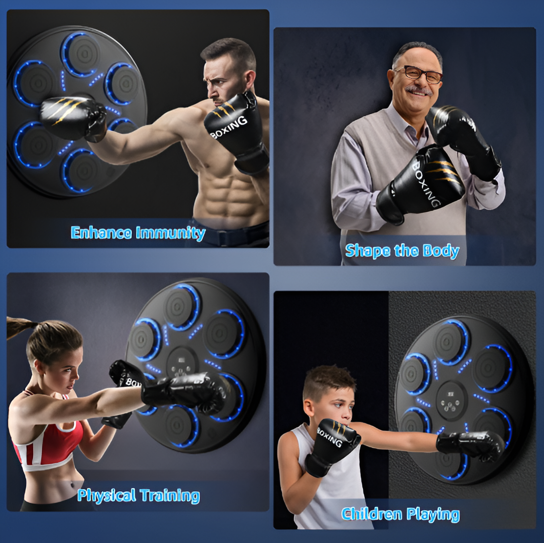 Music Boxing Machine Wall Mounted with Gloves Bluetooth LED Display