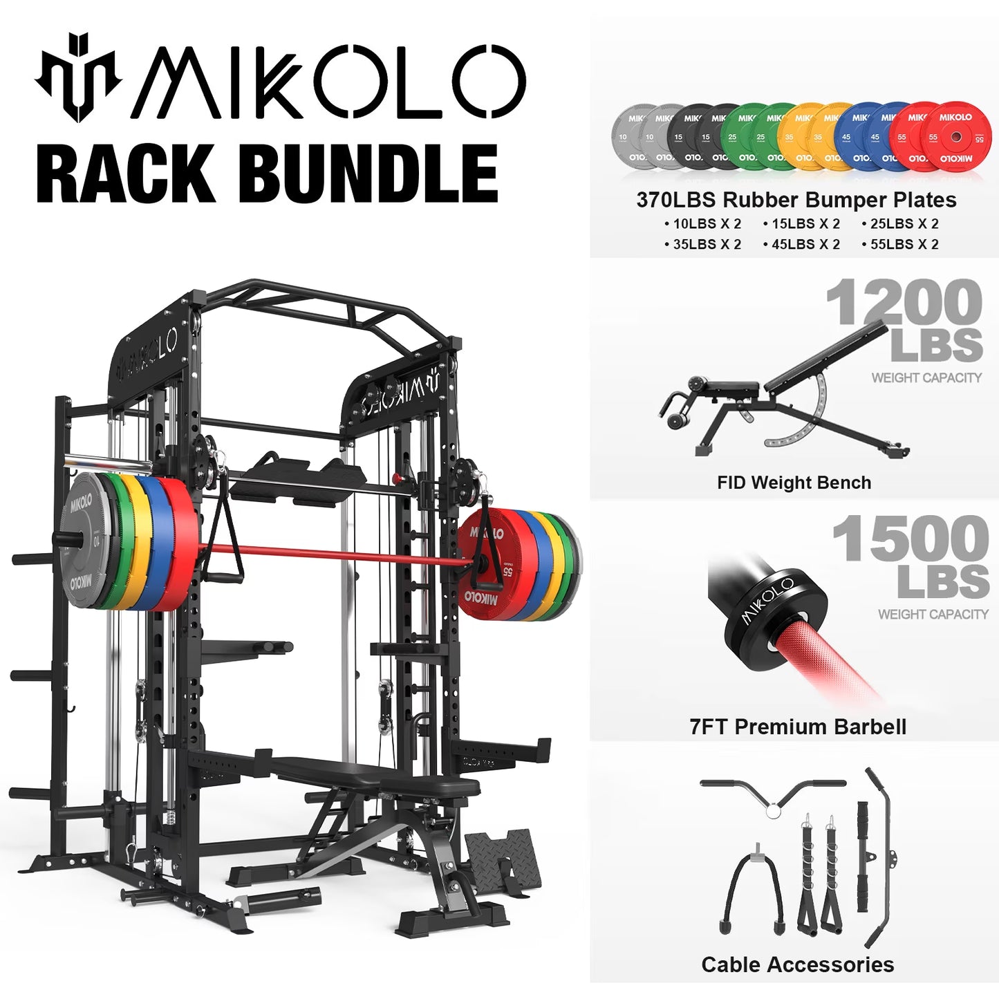 Smith Machine, All-In-One Power Rack Cage with Vertical Leg Press, 2000LBS Power Cage Squat Rack with Smith Bar, Dual Pulley Cable Crossover System for Home Gym