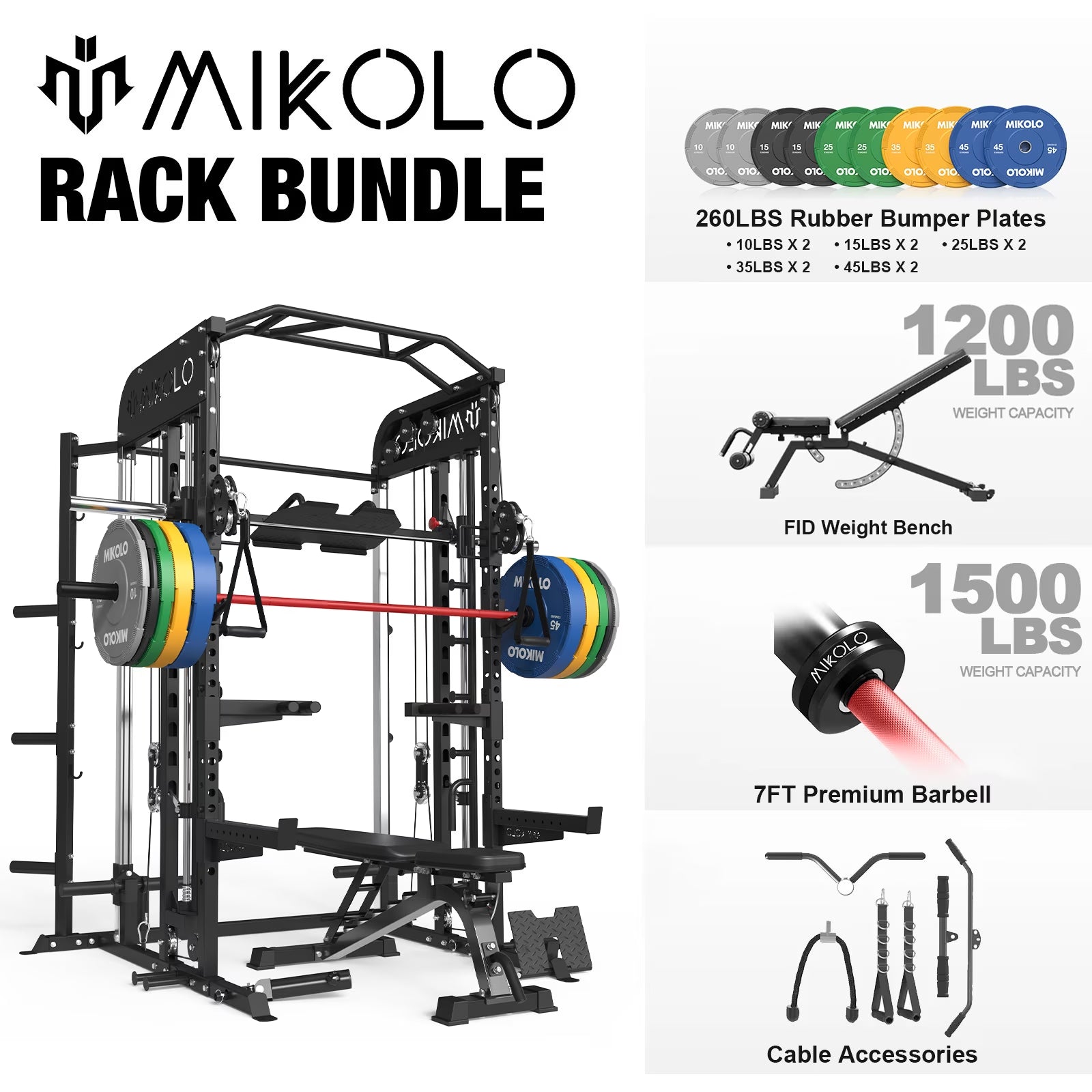 Smith Machine, All-In-One Power Rack Cage with Vertical Leg Press, 2000LBS Power Cage Squat Rack with Smith Bar, Dual Pulley Cable Crossover System for Home Gym