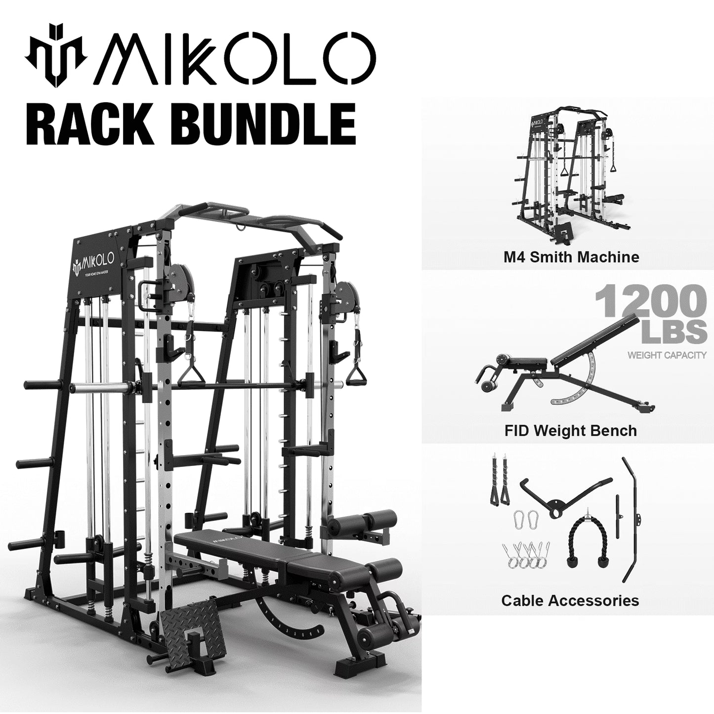 Smith Machine Home Gym, 2200 Lbs Power Rack Cage with Cable Crossover, Weight Bar, 360° Landmine, Barbell Holders and Other Attachments, Total Body Strength Training Cage