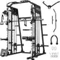 Smith Machine Home Gym, 2200 Lbs Power Rack Cage with Cable Crossover, Weight Bar, 360° Landmine, Barbell Holders and Other Attachments, Total Body Strength Training Cage