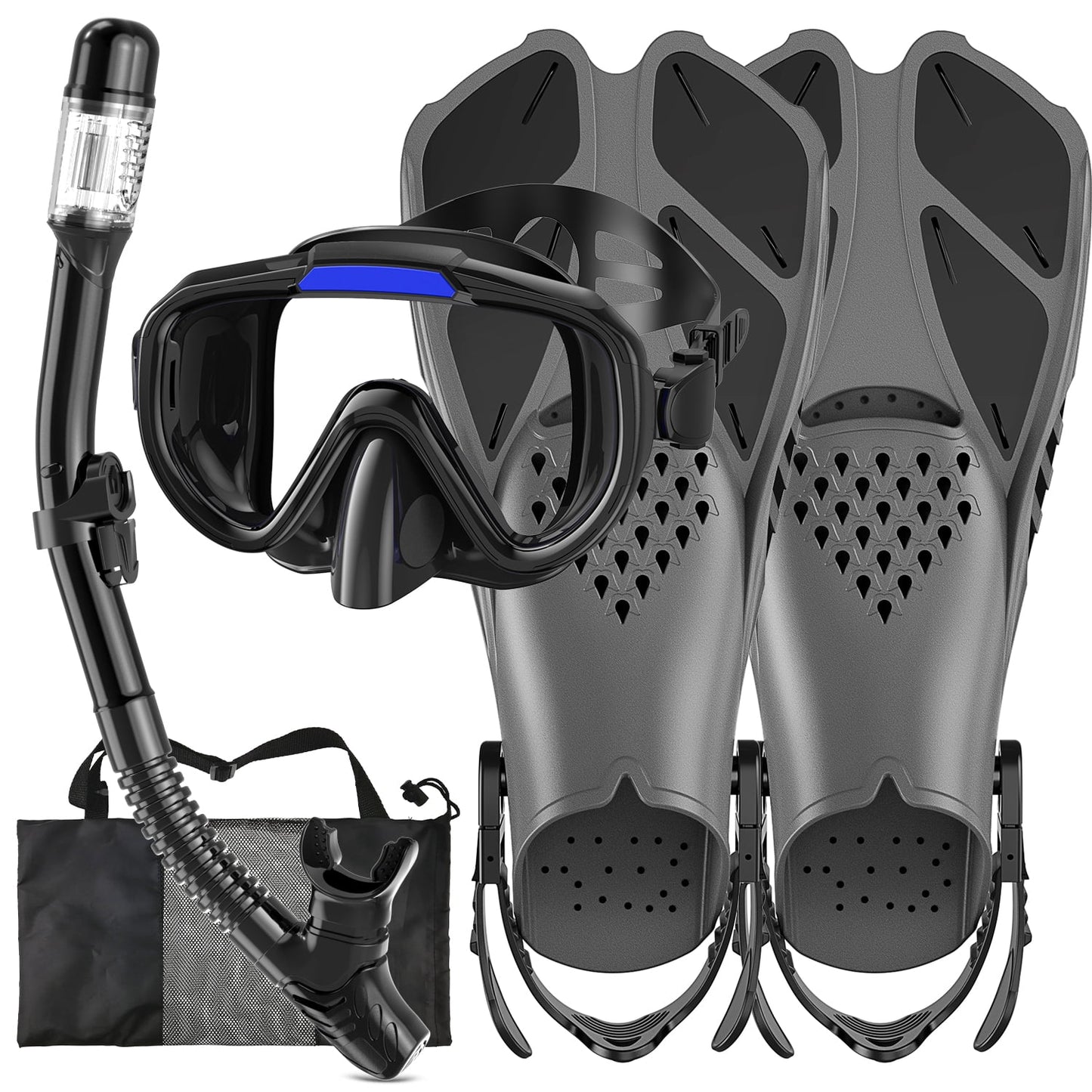 Snorkel Set for Adult,4 in 1 Snorkel Set with Panoramic View,Snorkeling Gear for Adults,Snorkeling and Travel Bag for Swimming BK-S