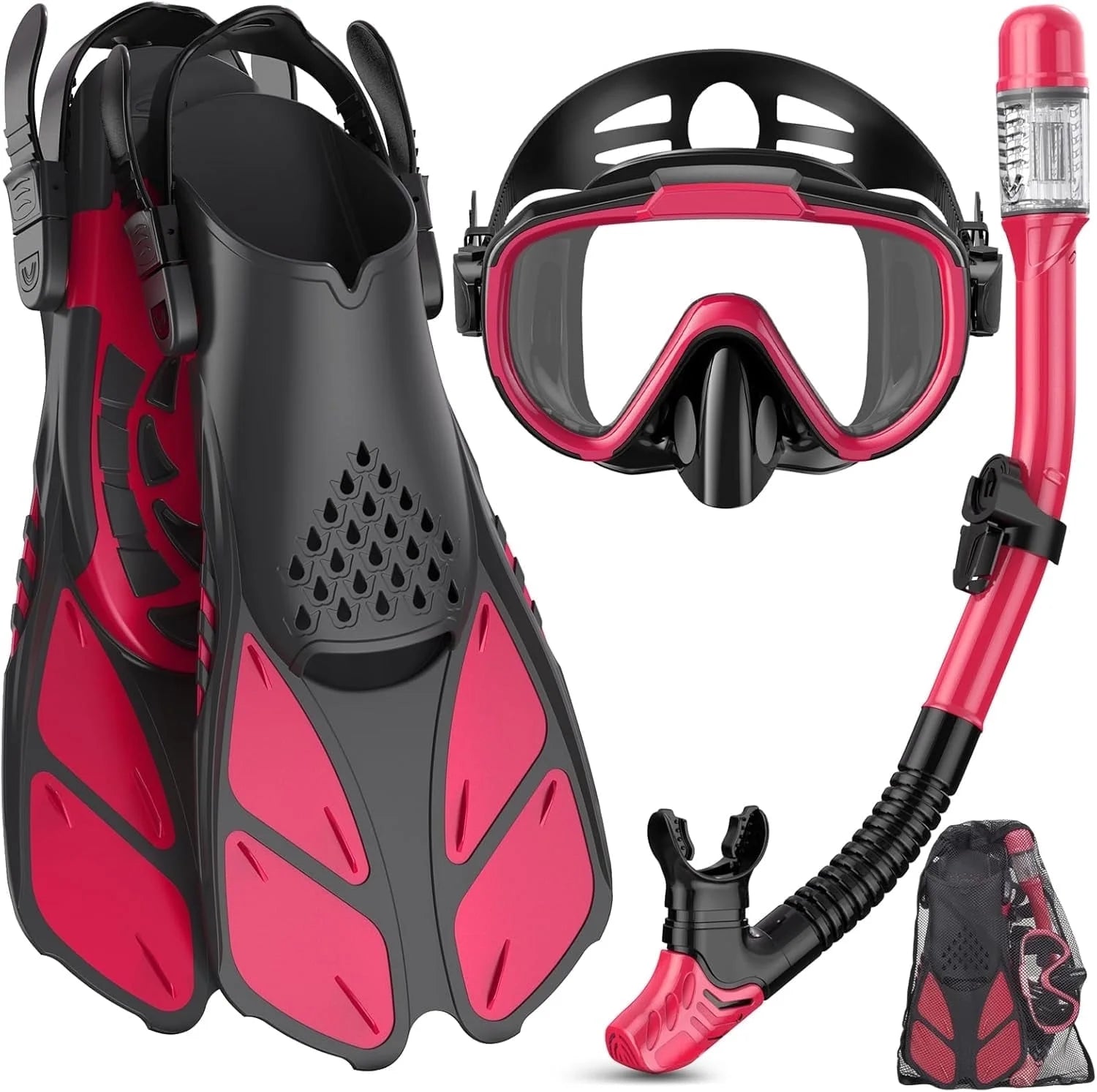 Snorkel Set for Adult,4 in 1 Snorkel Set with Panoramic View,Snorkeling Gear for Adults,Snorkeling and Travel Bag for Swimming BK-S
