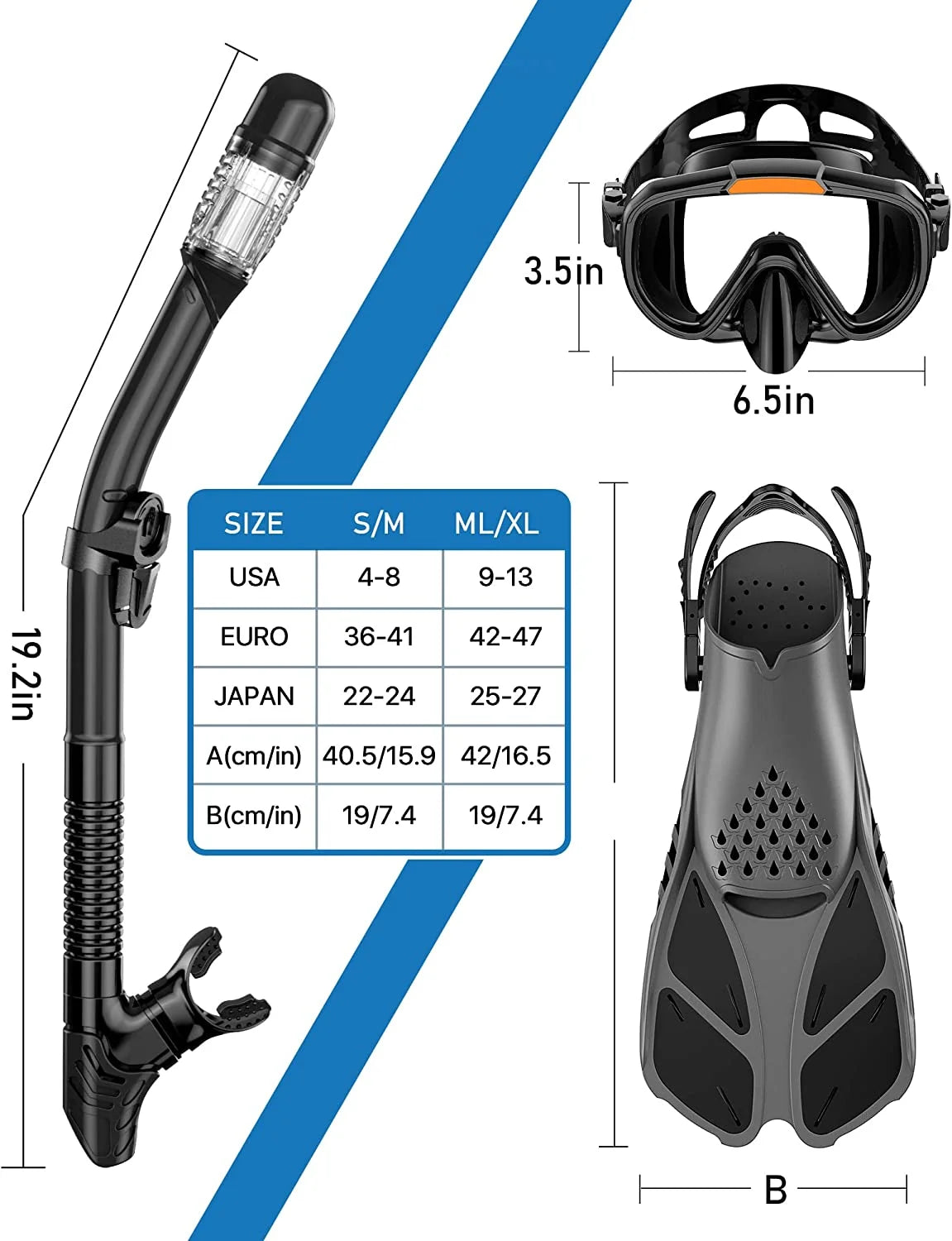 Snorkel Set for Adult,4 in 1 Snorkel Set with Panoramic View,Snorkeling Gear for Adults,Snorkeling and Travel Bag for Swimming BK-S