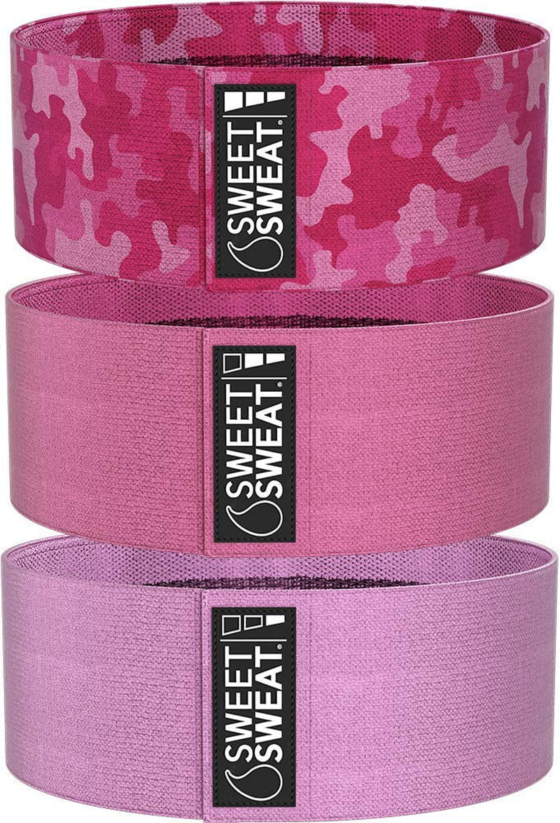 Sweet Sweat 3-Pc Hip Resistance Bands Set Non-Slip Booty Bands with Mesh Bag, Pink