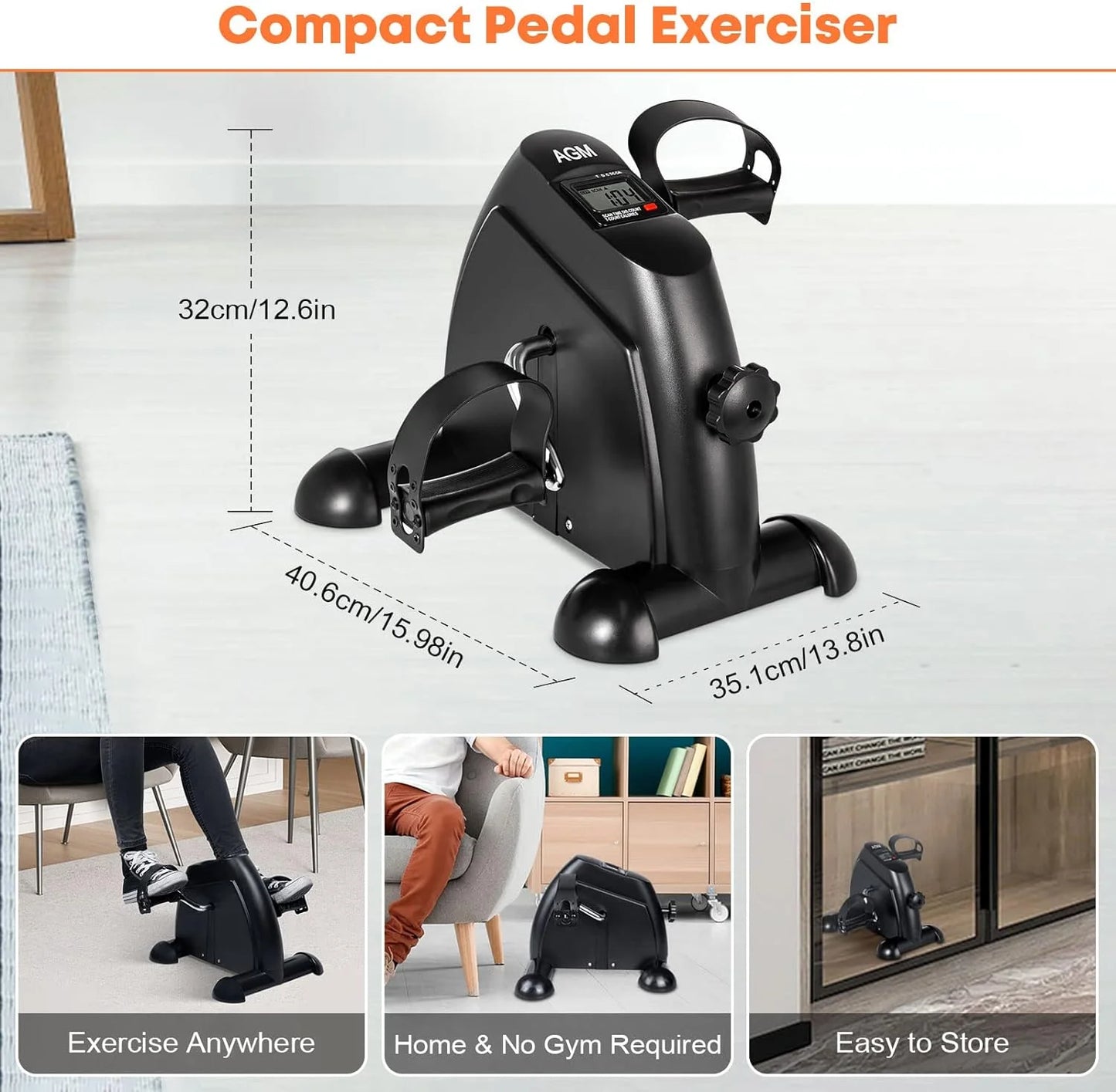 Under Desk Bike Pedal Exerciser Mini Bike for Arm/Leg Fitness & Physical Therapy with Non-Slip Carpet and LCD Display for Home/Office Sitting Exercise-Black