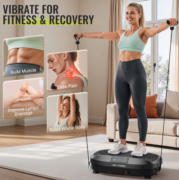 Vibration Plate - Whole Body Workout Platform for Lymphatic Drainage with 2 Resistance Bands