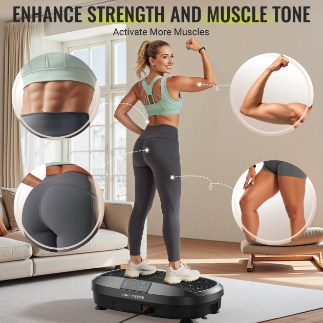 Vibration Plate - Whole Body Workout Platform for Lymphatic Drainage with 2 Resistance Bands