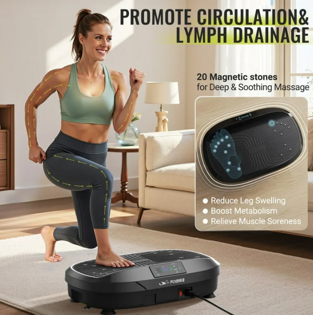 Vibration Plate - Whole Body Workout Platform for Lymphatic Drainage with 2 Resistance Bands