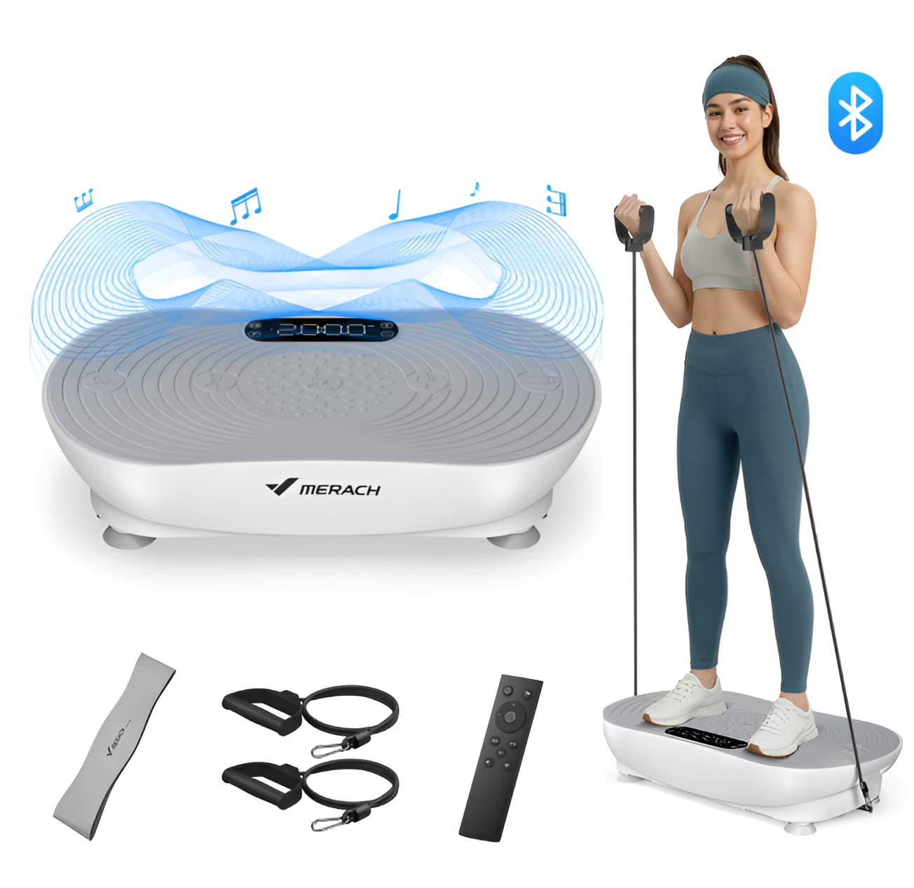 Vibration Plate Exercise Machine - LED Touch Screen, Bluetooth & Resistance Bands