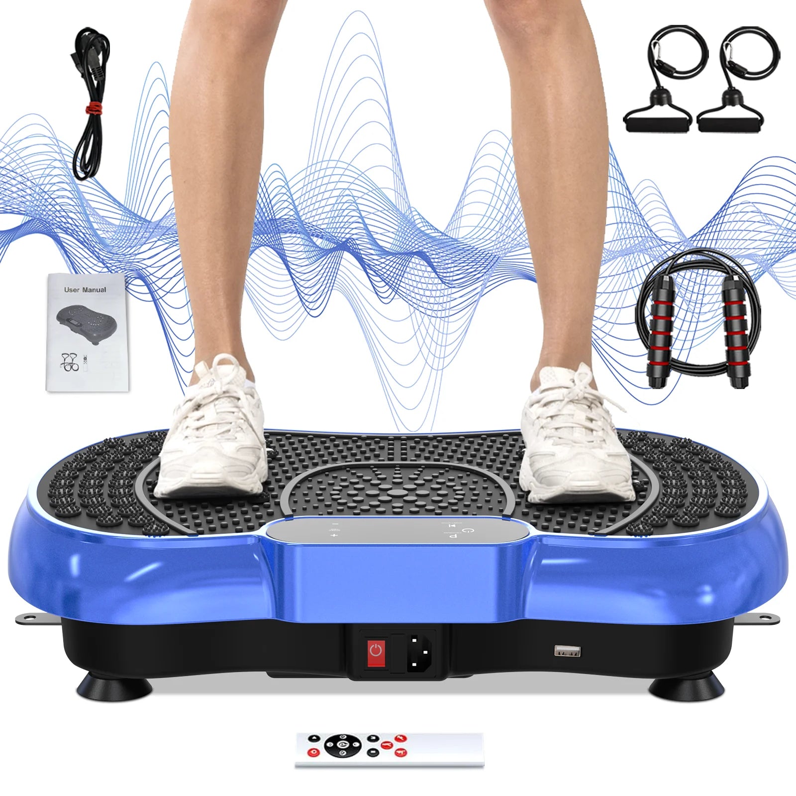 Vibration Plate Exercise Machine Whole Body Workout Vibration Fitness Platform with Accessories, White
