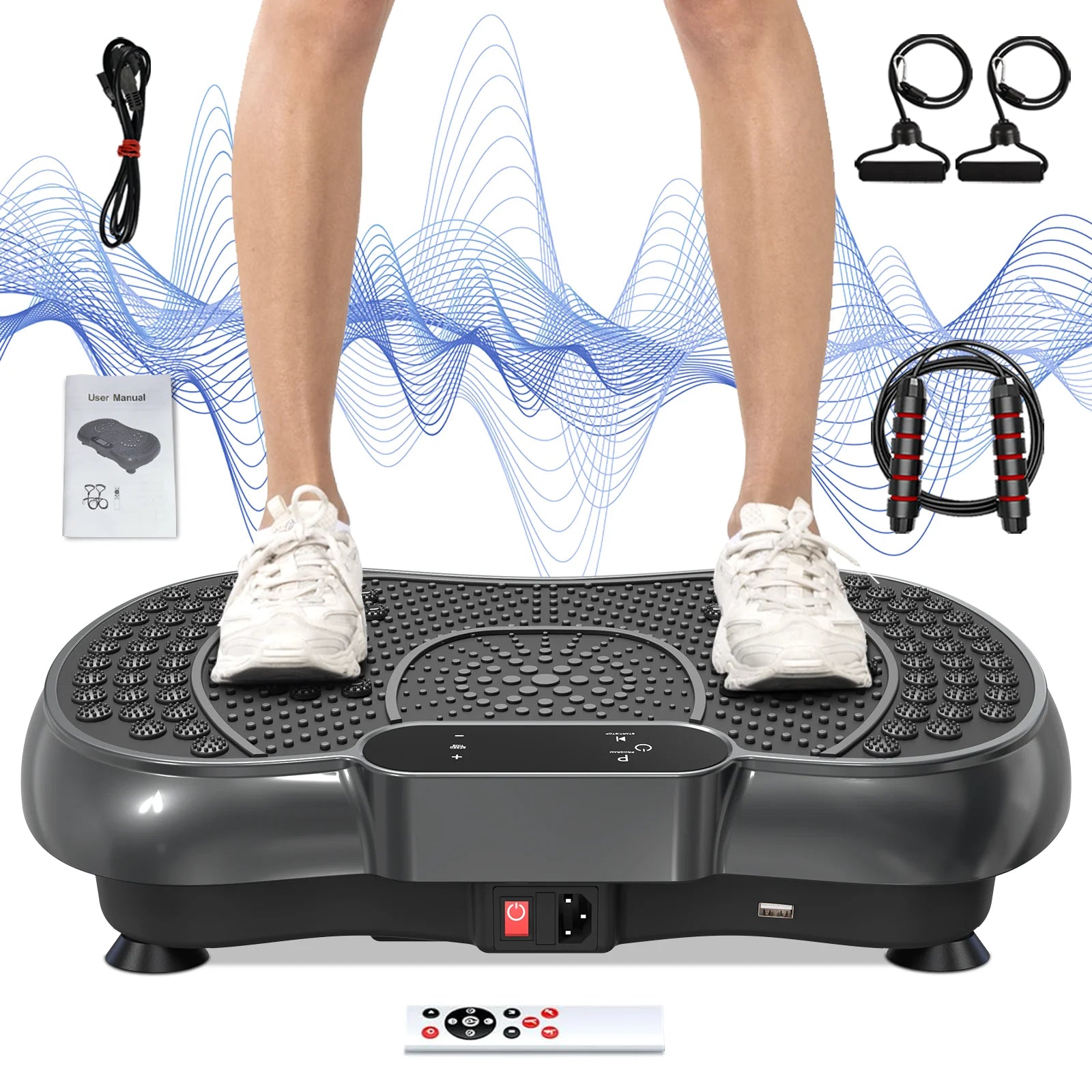 Vibration Plate Exercise Machine Whole Body Workout Vibration Fitness Platform with Accessories, White