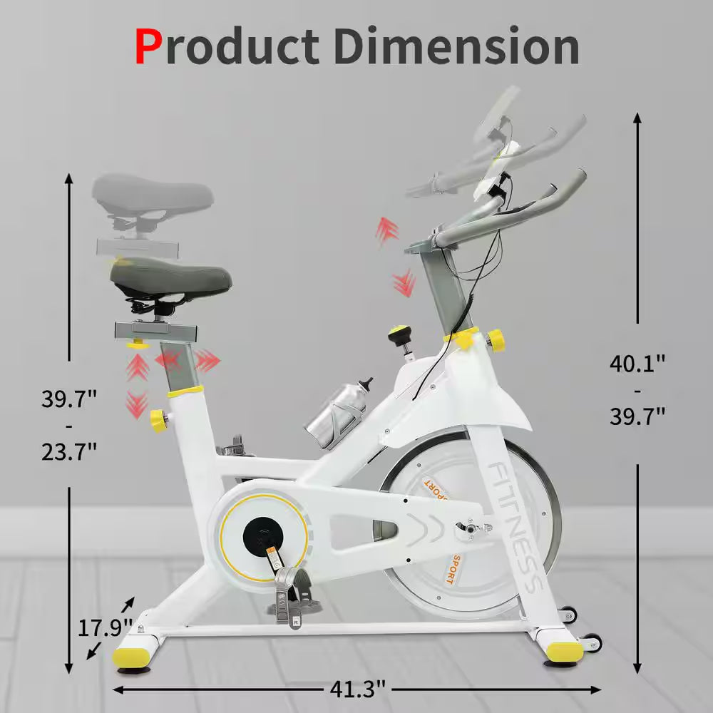 White and Yellow Heavy Duty Steel Exercise Bike with Phone Bracket, Heavy Flywheel and LCD Monitor
