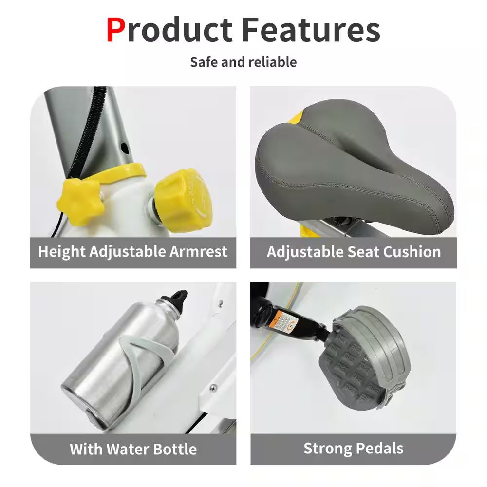 White and Yellow Heavy Duty Steel Exercise Bike with Phone Bracket, Heavy Flywheel and LCD Monitor