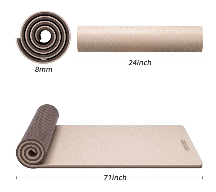 Workout Mat 8mm Thick - Non Slip TPE Yoga Mat 71"x24" for Home Gym