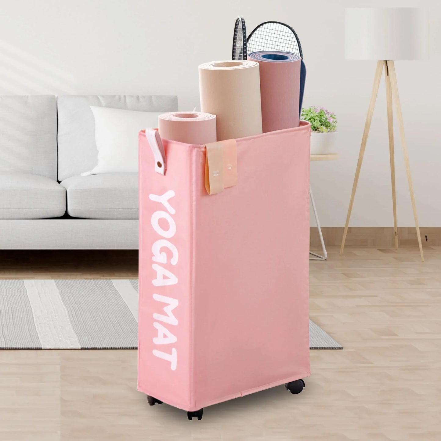 Yoga Mat Storage Rack, 22’’ Large Yoga Mat Holder Accessories, Home Gym Equipment Storage Yoga Mats, Workout Equipment Organization with Wheels, White