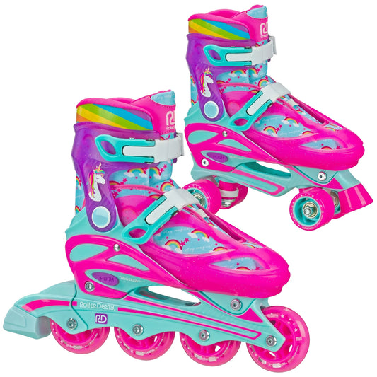 Sprinter Girl'S 2-In-1 Quad Roller and Inline Skates Combo, Unicorn, Small (Size 12-2)