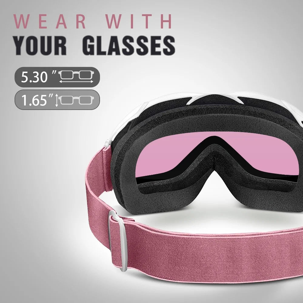 Ski Goggles OTG - over Glasses Ski/Snowboard Goggles for Men, Women & Youth - 100% UV Protection