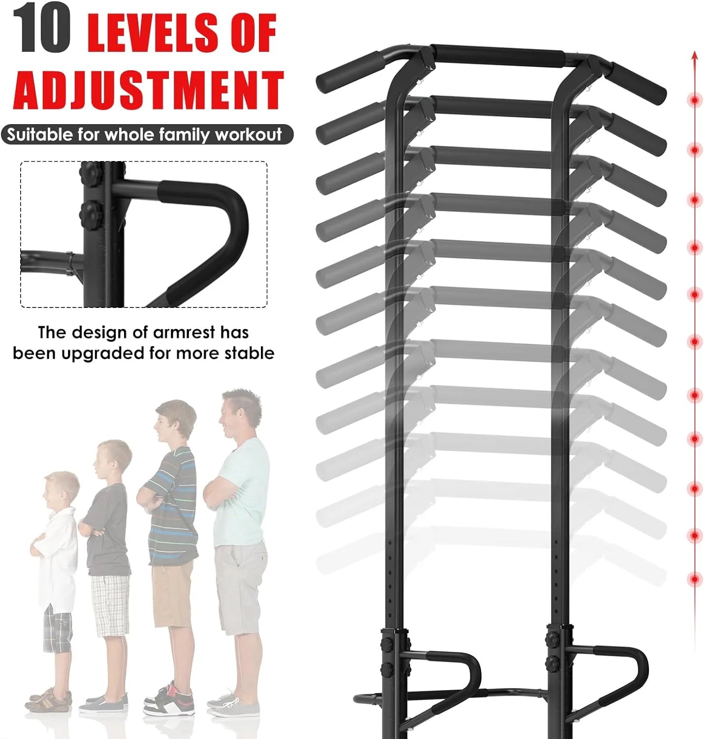 Power Tower Dip Station, Adjustable Height Pull up Bar Stand Power Rack Multi-Function Strength Training Equipment for Fitness Home Workout, Black