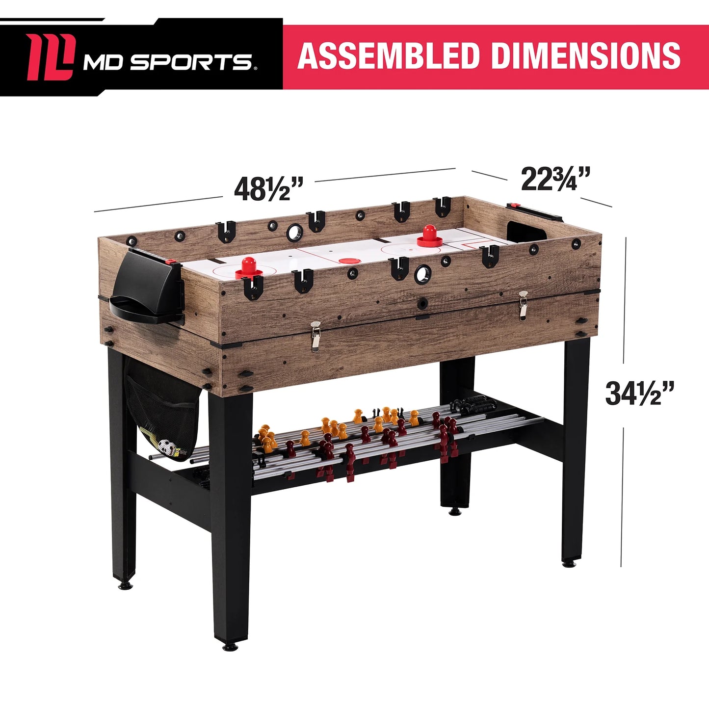 MD Sports 48" Combo Air Powered Hockey, Foosball, and Billiard Game Table