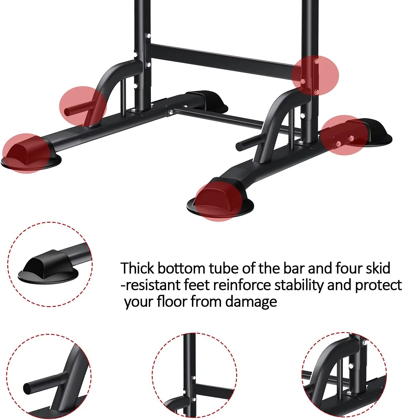 ZENOVA Power Tower Dip Station, Pull up Bar Stand Height Adjustable Strength Training Equipment for Fitness Home Workout, Red/Black