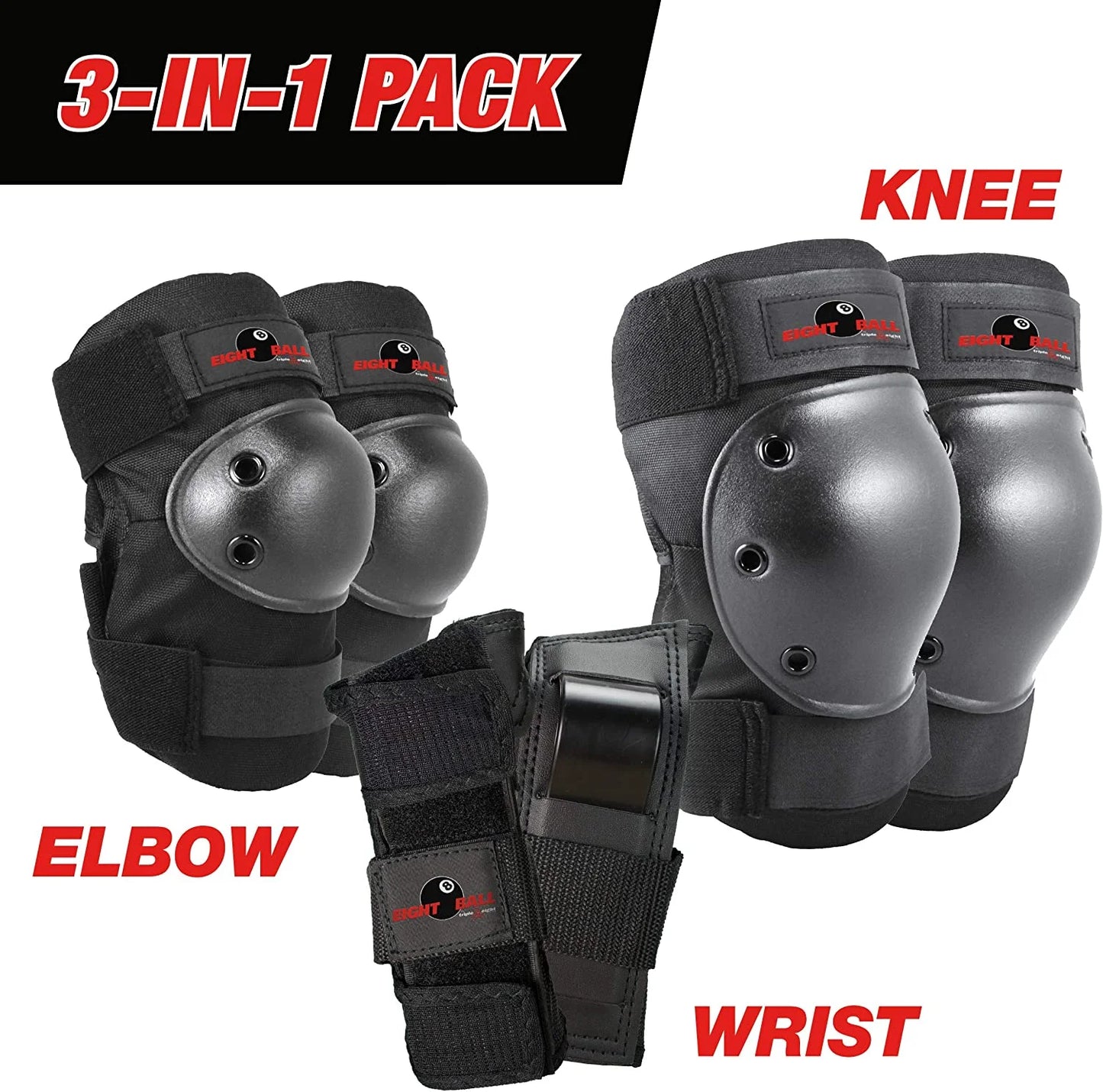 Black Pads, for Bike, Skate, and Scooter, Adult 14+