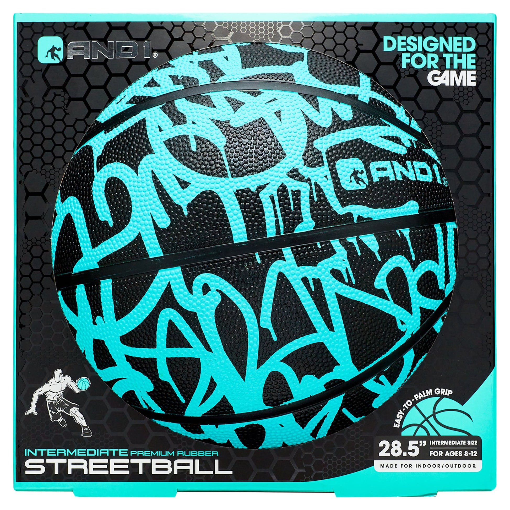 Graffiti Printed Rubber Basketball, Mint and Black, 28.5 In