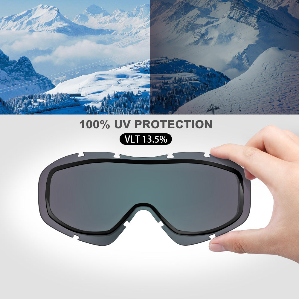 Ski Goggles OTG - over Glasses Ski/Snowboard Goggles for Men, Women & Youth - 100% UV Protection