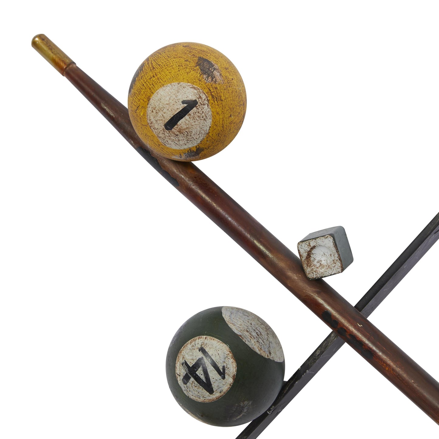 Eclectic Metal Multi Colored Billiard Set with Billiard Balls, Triangle Rack and Cue Stick Wall Décor, 30"W X 15"H