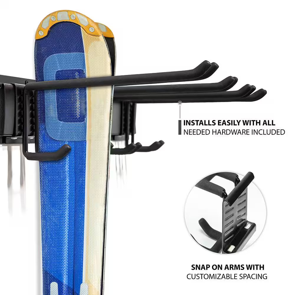 Ski Rack, Ski Wall Mount Holds 4 Pairs of Skis and Skiing Poles or Snowboard