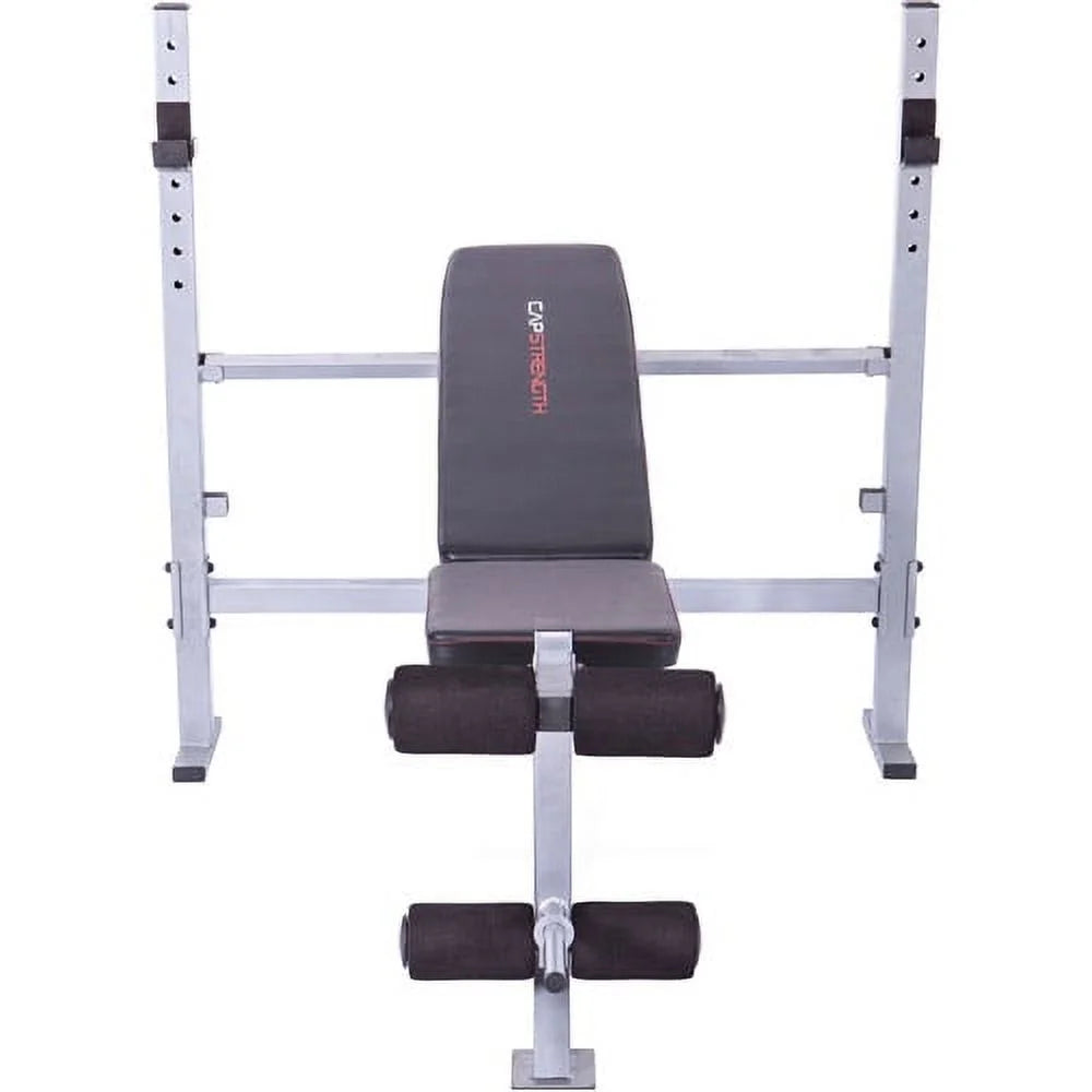 Strength Deluxe Mid-Width Weight Bench with Leg Attachment (500Lb acity), Black and Gray