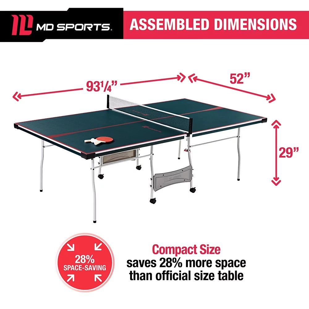 Mid Size 4-Piece Indoor Table Tennis Table, Dark Green, by MD SPORTS