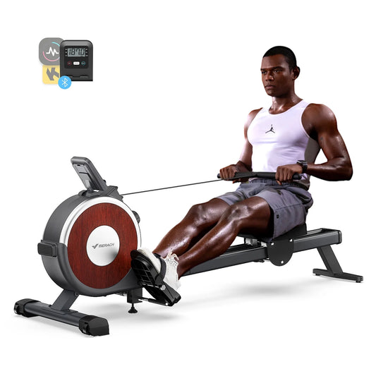 Magnetic Rowing Machine Quiet 16 Levels of Resistance Bluetooth Black Rower for Home Workout