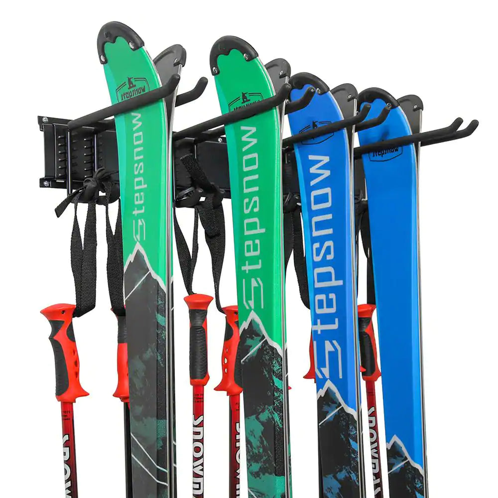 Ski Rack, Ski Wall Mount Holds 4 Pairs of Skis and Skiing Poles or Snowboard