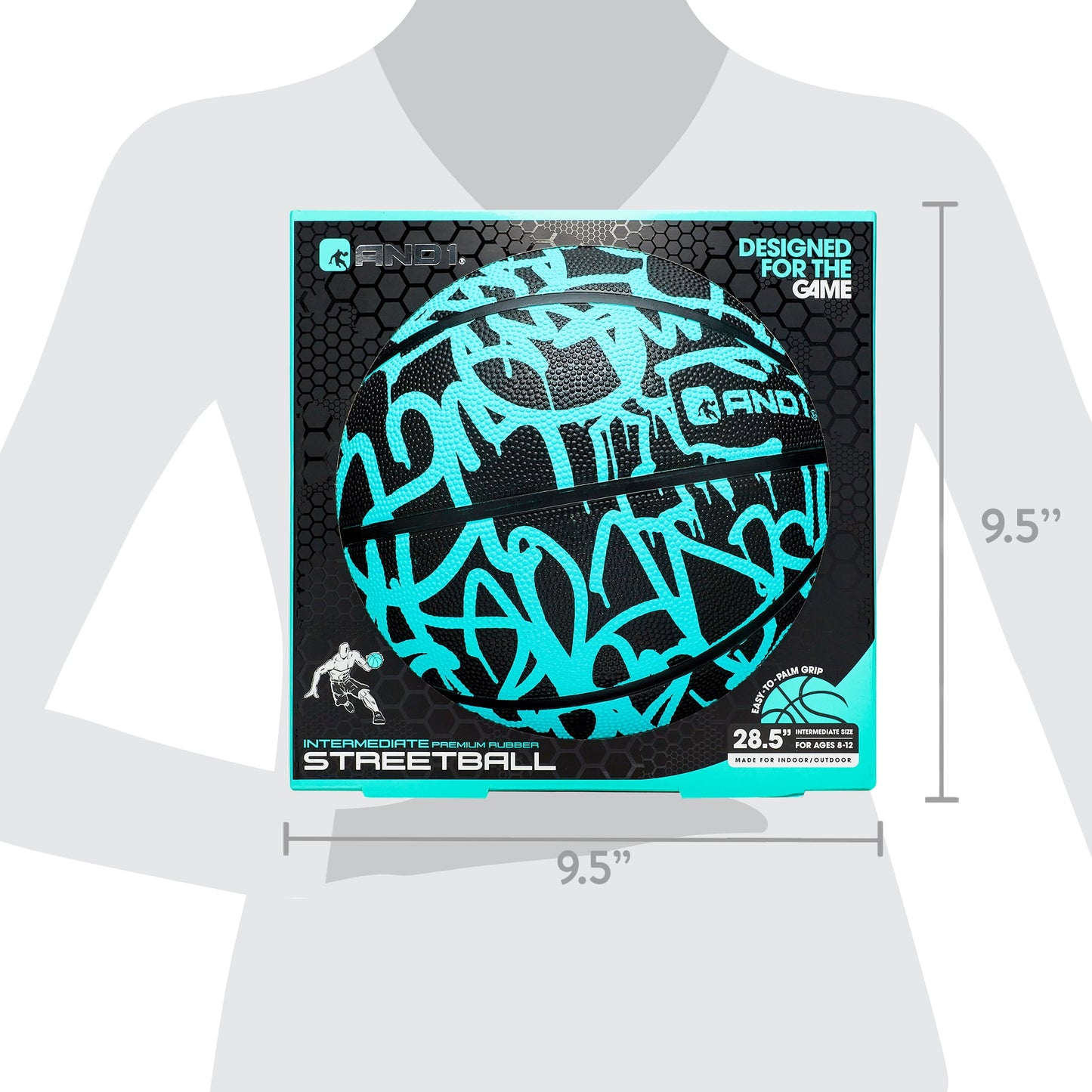 Graffiti Printed Rubber Basketball, Mint and Black, 28.5 In