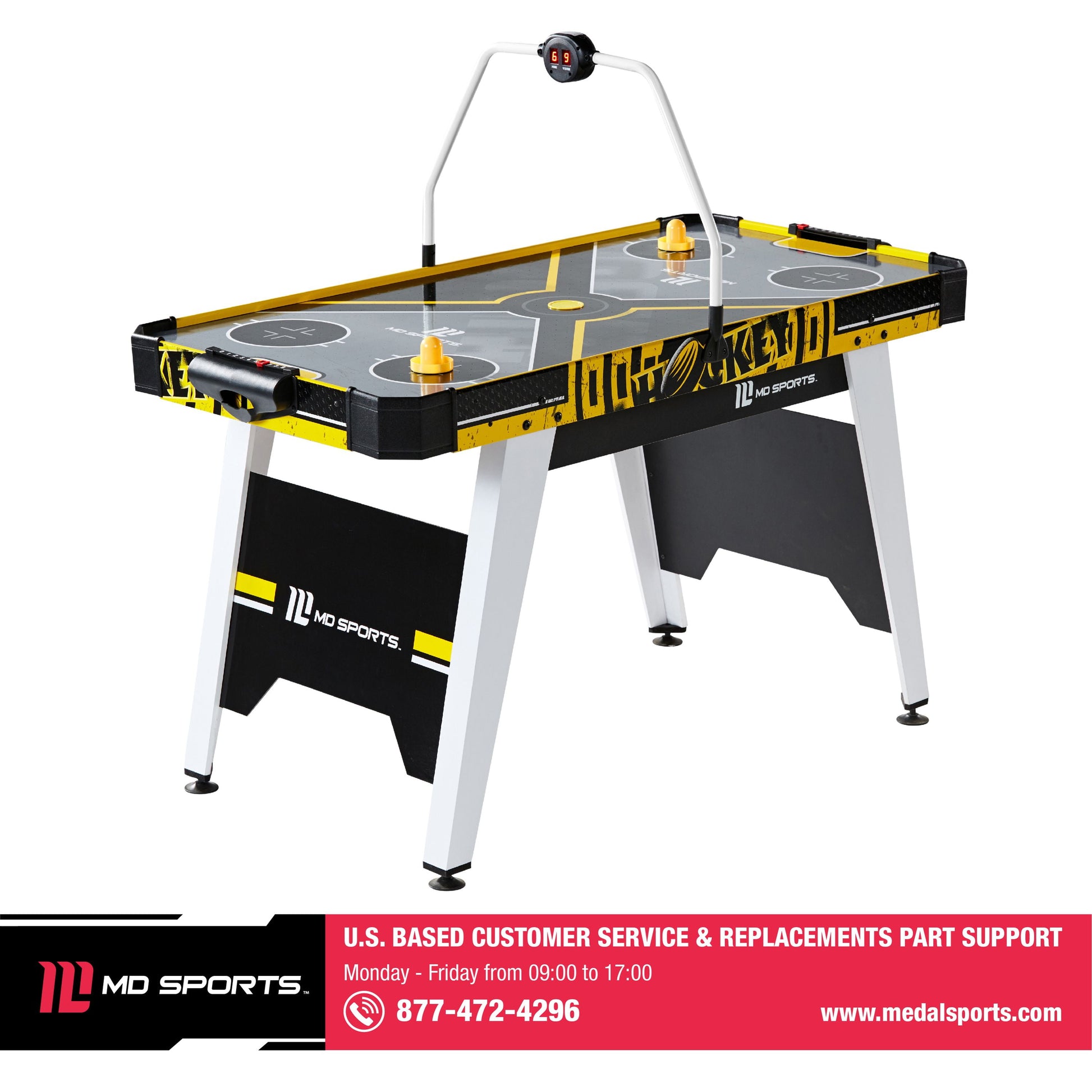 MD Sports Air Hockey Game Table, Overhead Electronic Scorer, Black/Yellow, 54" X 27" X 32"