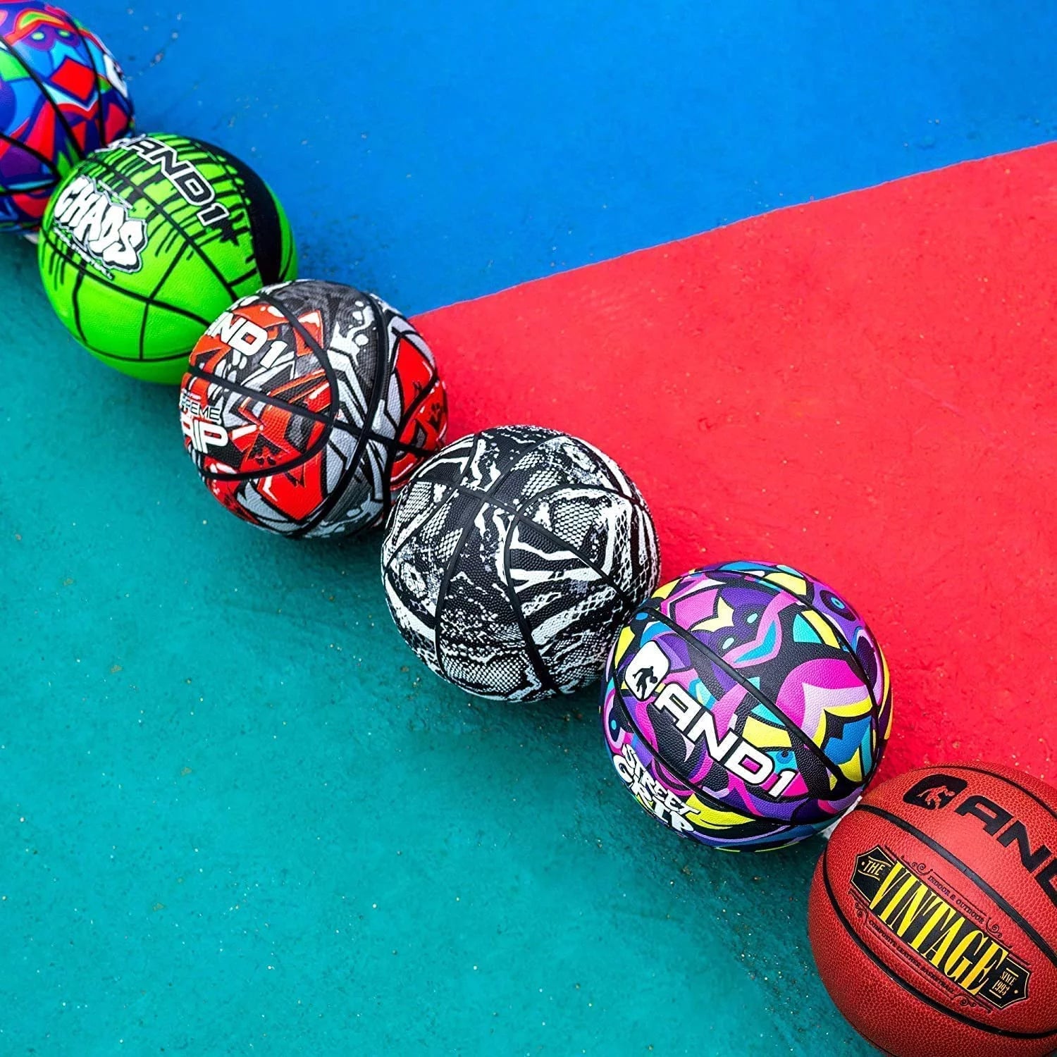 Graffiti Printed Rubber Basketball, Mint and Black, 28.5 In