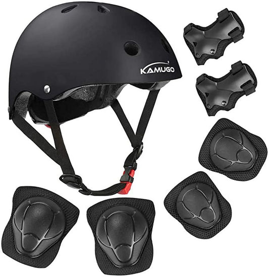 Helmets for Kids ，Black Helmet Knee Pads and Elbow Pads for Kids