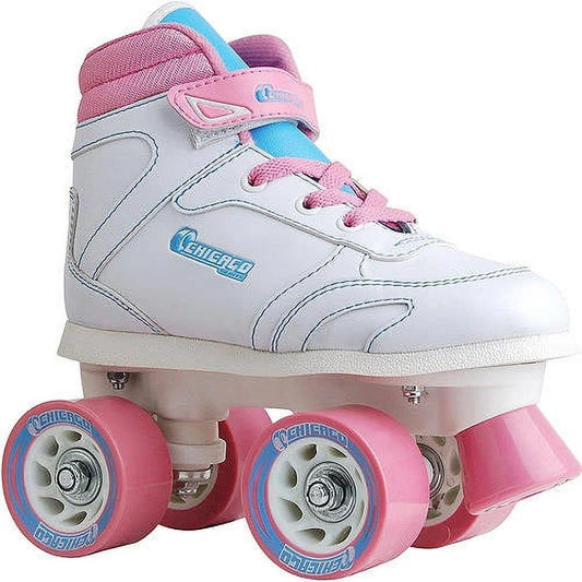 Girls' Quad Roller Skates White, Pink, Teal Sidewalk Skates, Size J12