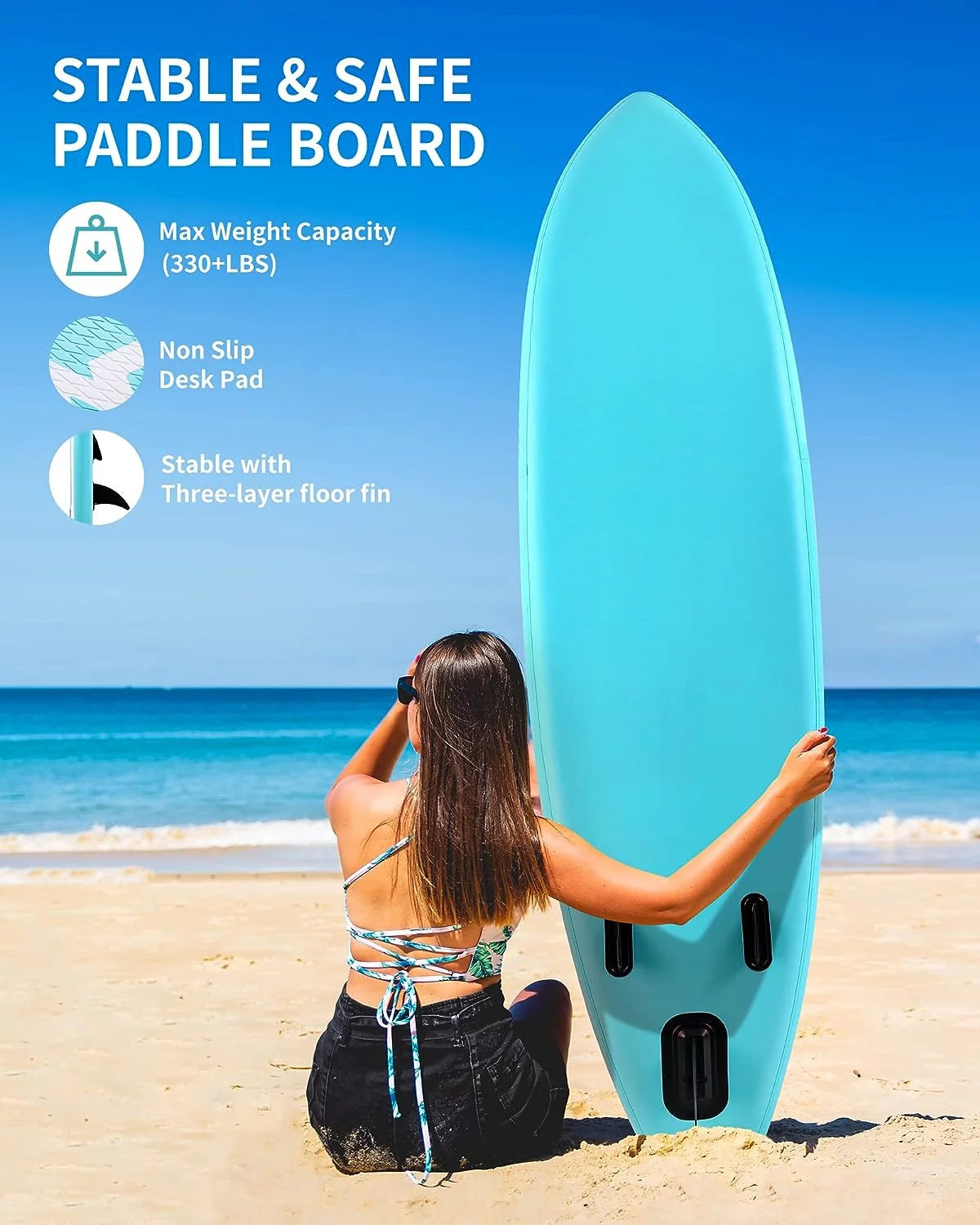 10' Inflatable Stand up Paddle Board 6' Thick SUP Paddle Board with Paddleboard Accessories Triple Action Pump Fishing Green