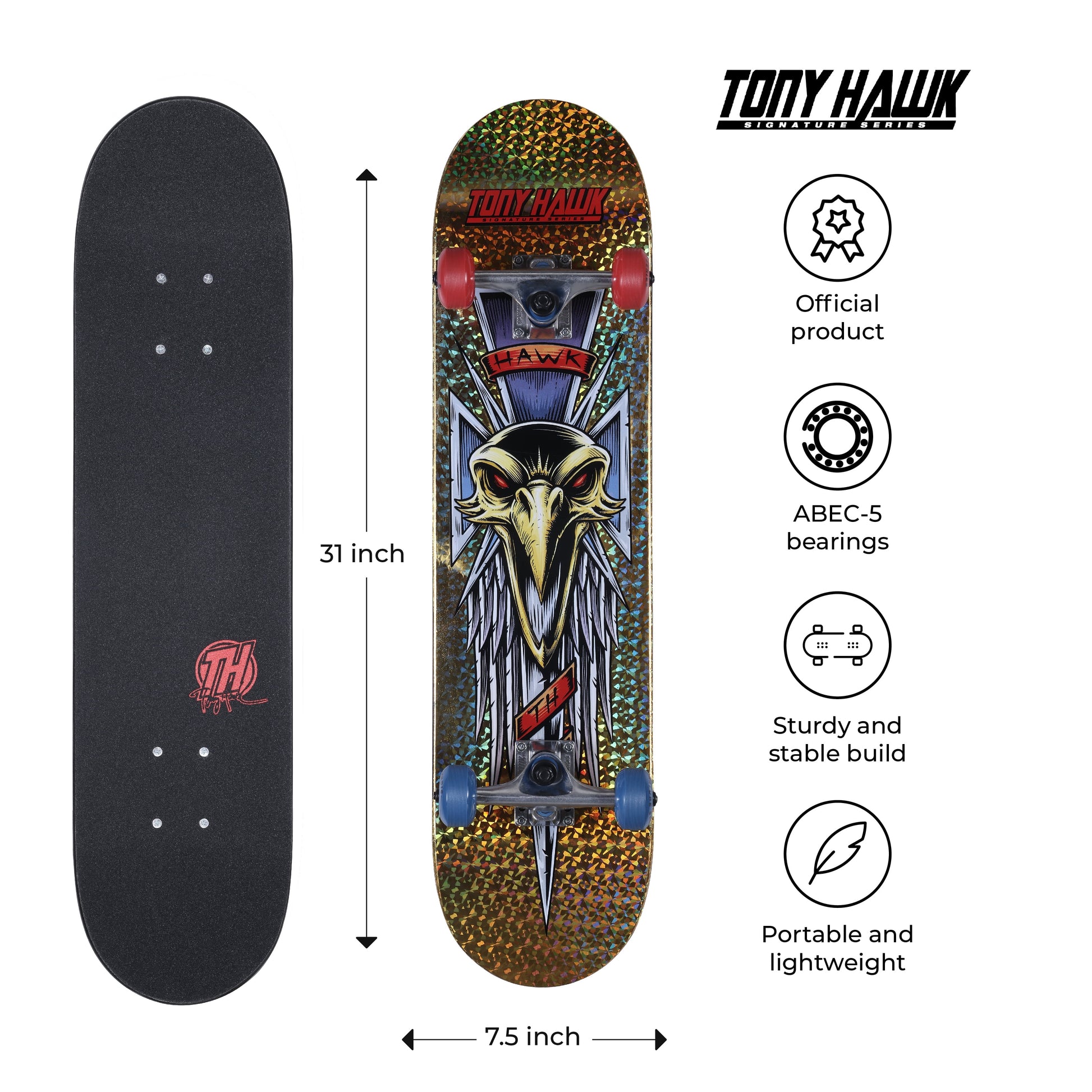 31” Metallic Gold Hawk Dagger Popsicle Complete Skateboard, 50Mm X 30Mm Wheels, for Kids Ages 5+