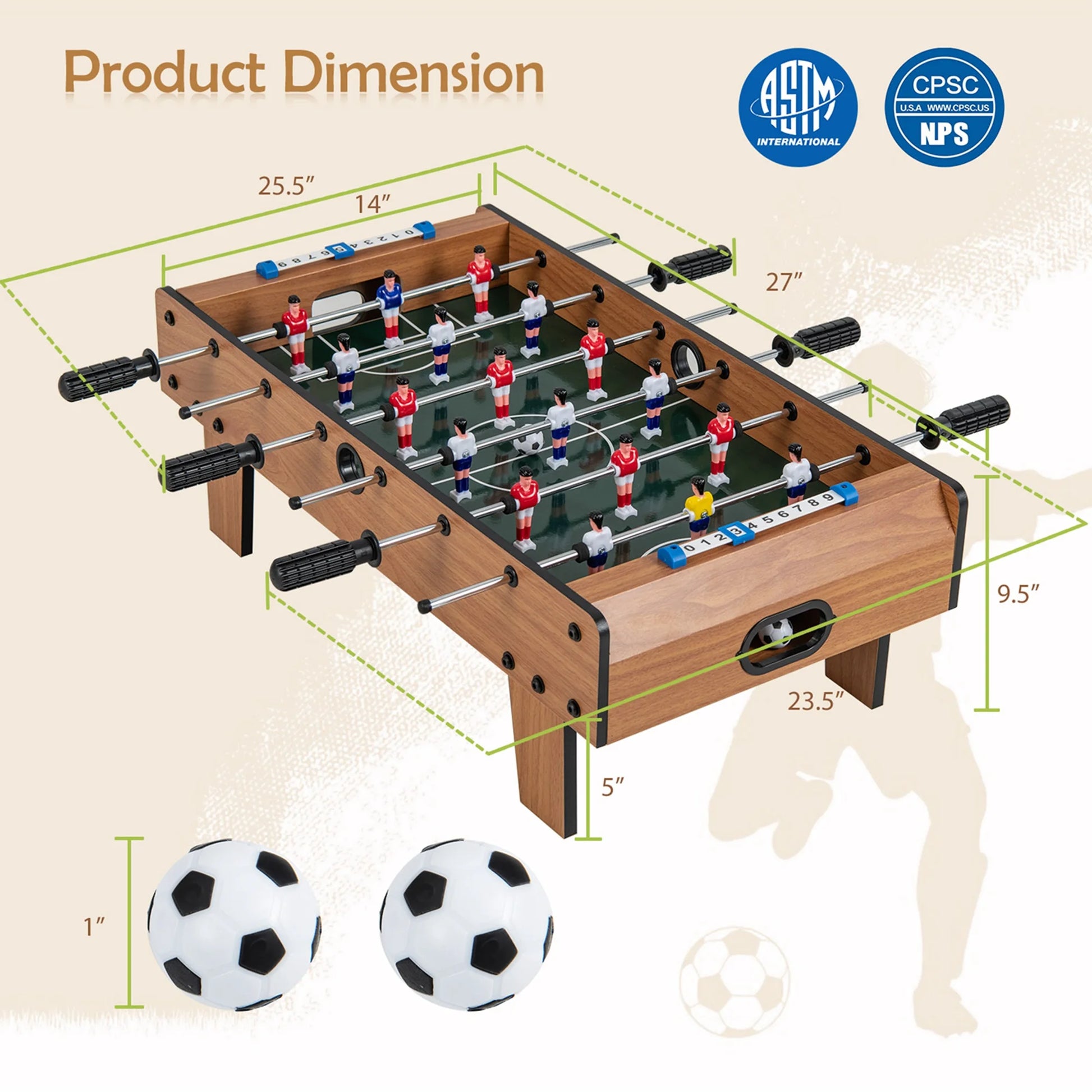 Mini Foosball Table, 27In Soccer Game Table W/ 2 Footballs and Soccer Keepers, Portable Football Game Set for Kids & Adults